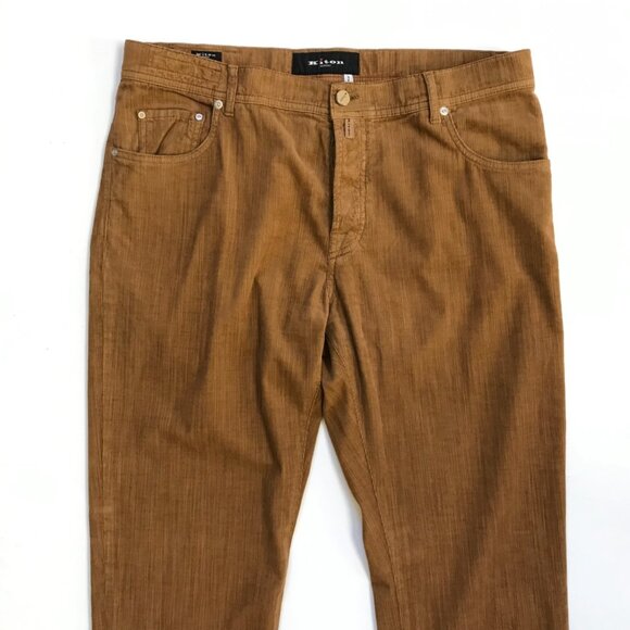 Kiton Slim Fit Corduroy Trouser Pants Mens 38 Brown Tan Straight Leg Button Fly - Picture 4 of 14